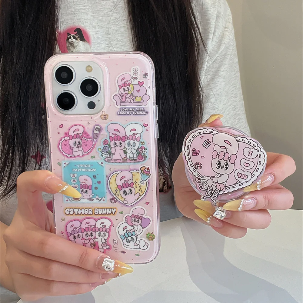 

Korean INS cute Esther Bunny magnetic stand for iPhone 13 14 15 16 Pro Max Girls Cases cartoon new Holder protective cover Funda