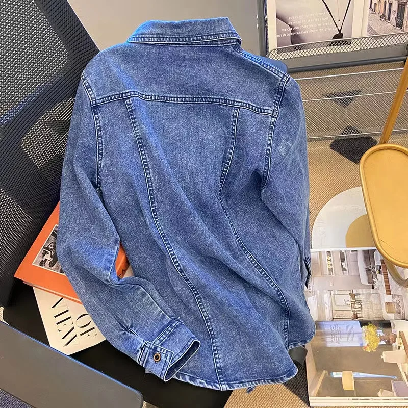 Vintage High Elasticity Women Denim Jacket Casual Pocket Button Basic Coat For Women 2024 Spring New Shirt Jacket Female