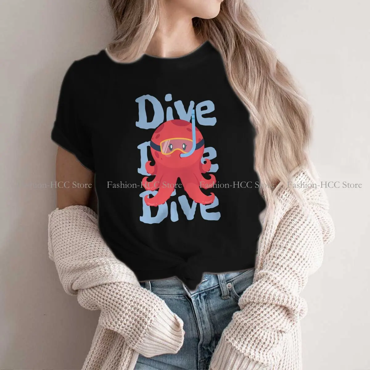 Dive Diving Polyester TShirt for Women Octopus Humor Summer Sweatshirts T Shirt Novelty Trendy