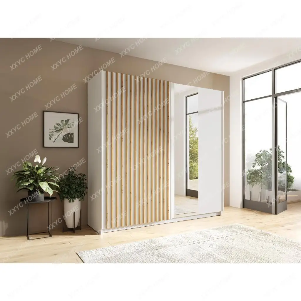 Vente-unique - wardrobe with 2 sliding doors with mirror - 200 cm white and natural tindania