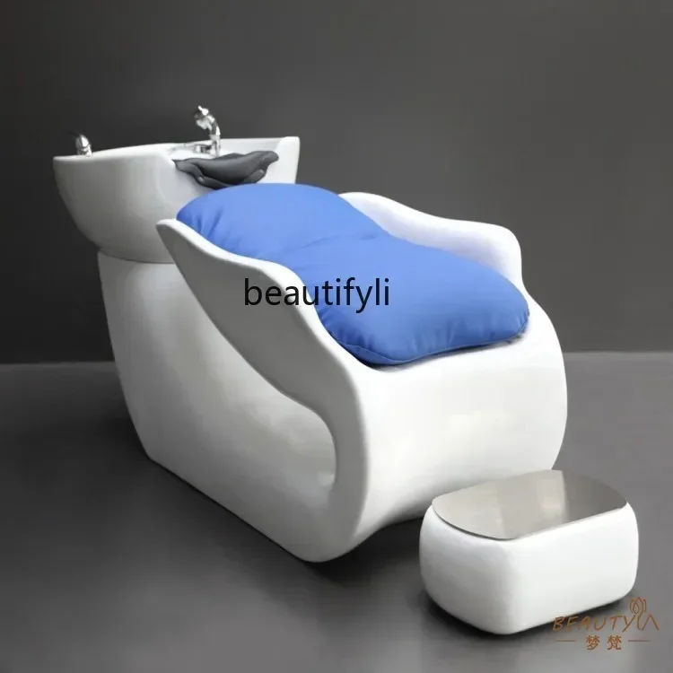 Fashion Shop Barber Shop Shampoo Chair Hair Salon Ceramic Basin Hair Salon Lying Half Flushing Bed