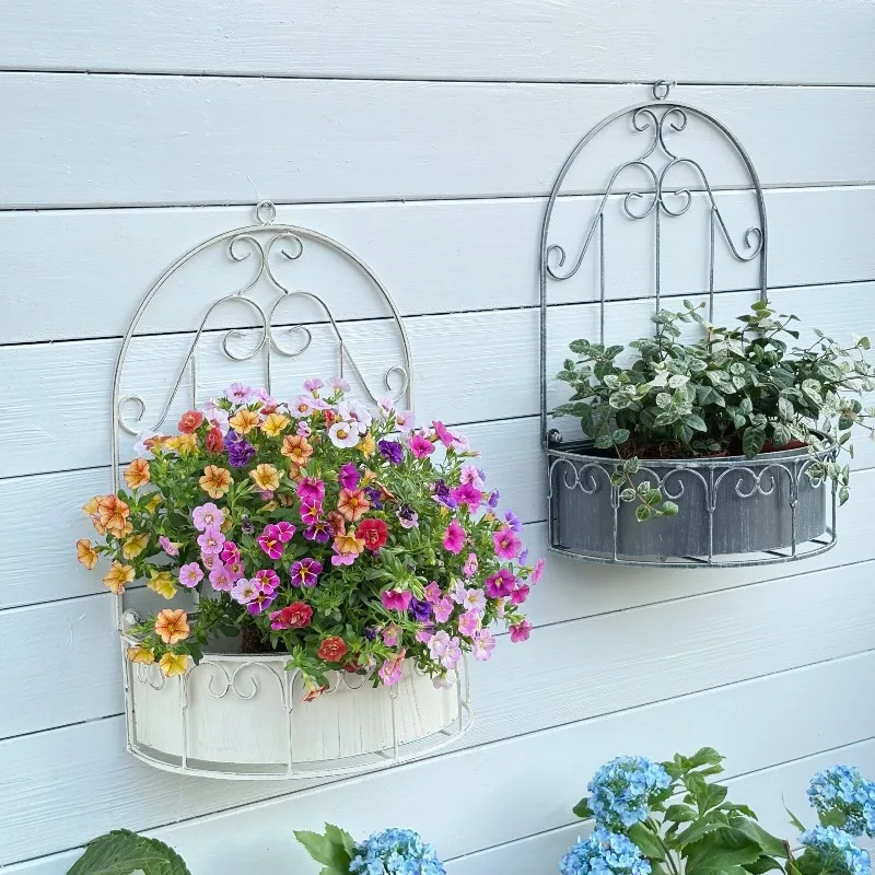 Garden wrought iron removable wall hanging flower pot flower utensil Nordic wall hanging flower pot succulent green plant outdoo