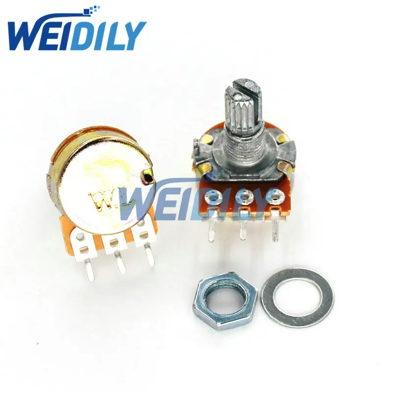 2PCS WH148 B10K 10K Linear Potentiometer 15mm Shaft With Nuts And Washers Single Joint 3 pin Knob Switch Potentiometers