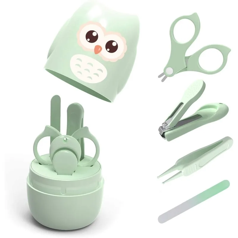 

1Set Green Baby 4-in-1 Nail Kit Kid Safe Portable Care Tool Set with Box Trimmer File Tweezer Baby Nail Scissor Manicure Kit