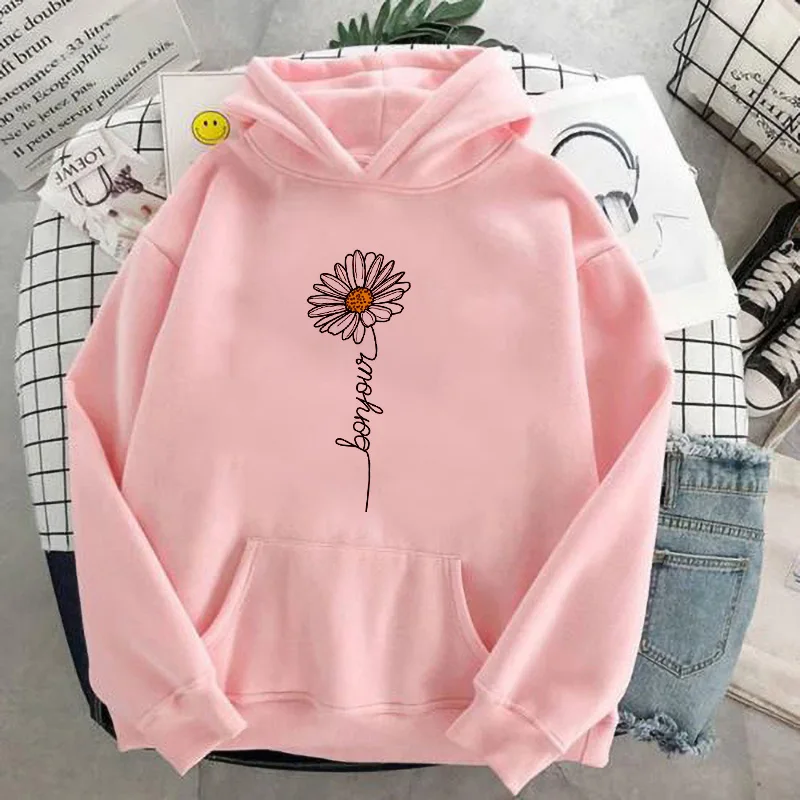 Sudadera con capucha para mujer, ropa con estampado de crisantemo Harajuku, Sudadera con capucha de manga larga, Jersey gráfico, Tops, ropa para mujer