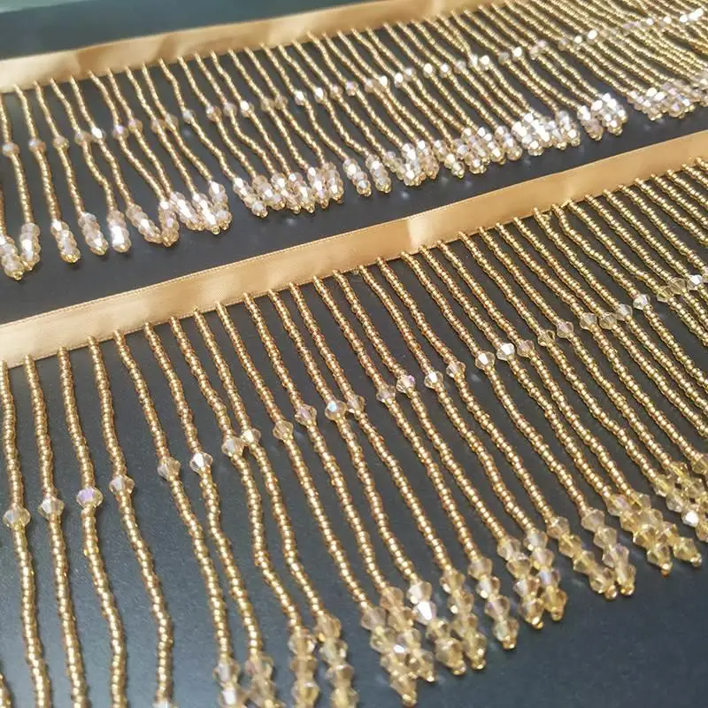 

Heavy Work Crystal Glass Beads 10cm Stage Costume Veil Lace Trim Fabric Accessories European Style Home Textile DIY Sewing