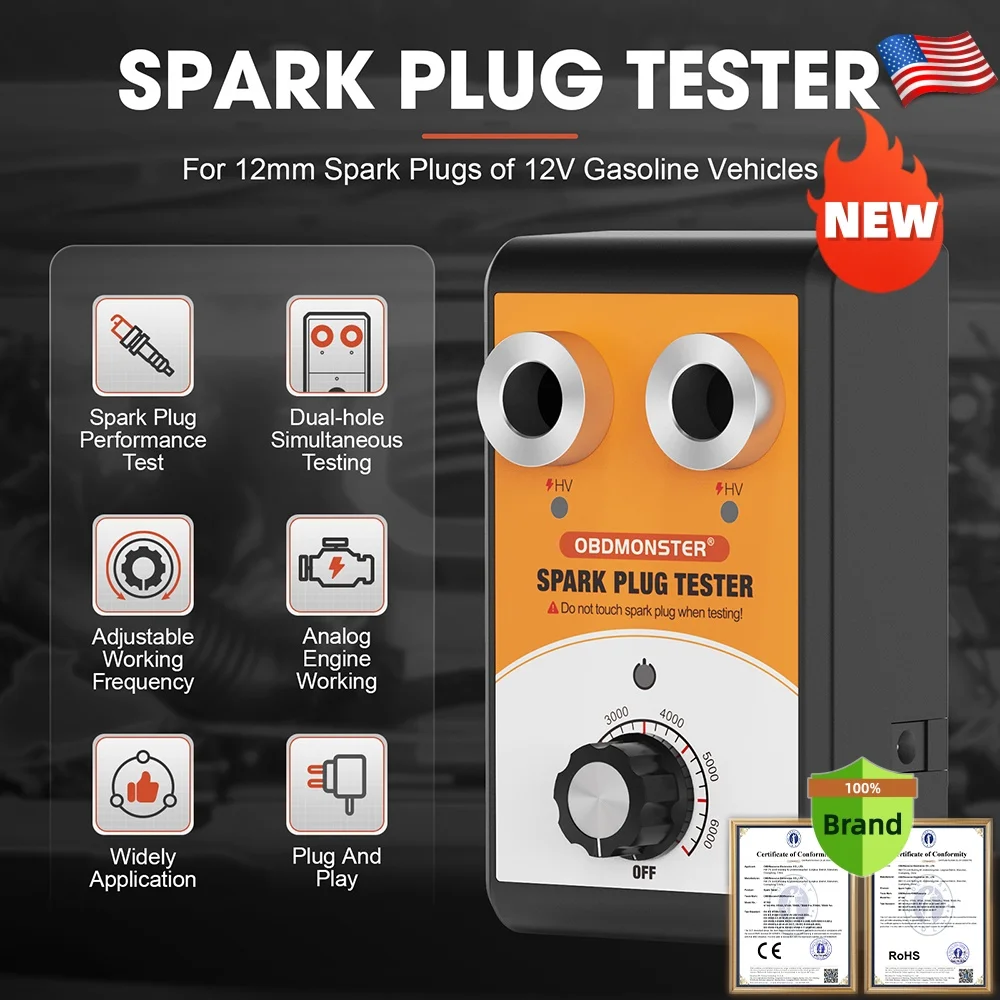 ダブルホールスパークプラグテスター、プラグ自動車エンジンイグニッションコイルテスター0-6000rpm動作周波数診断ツール