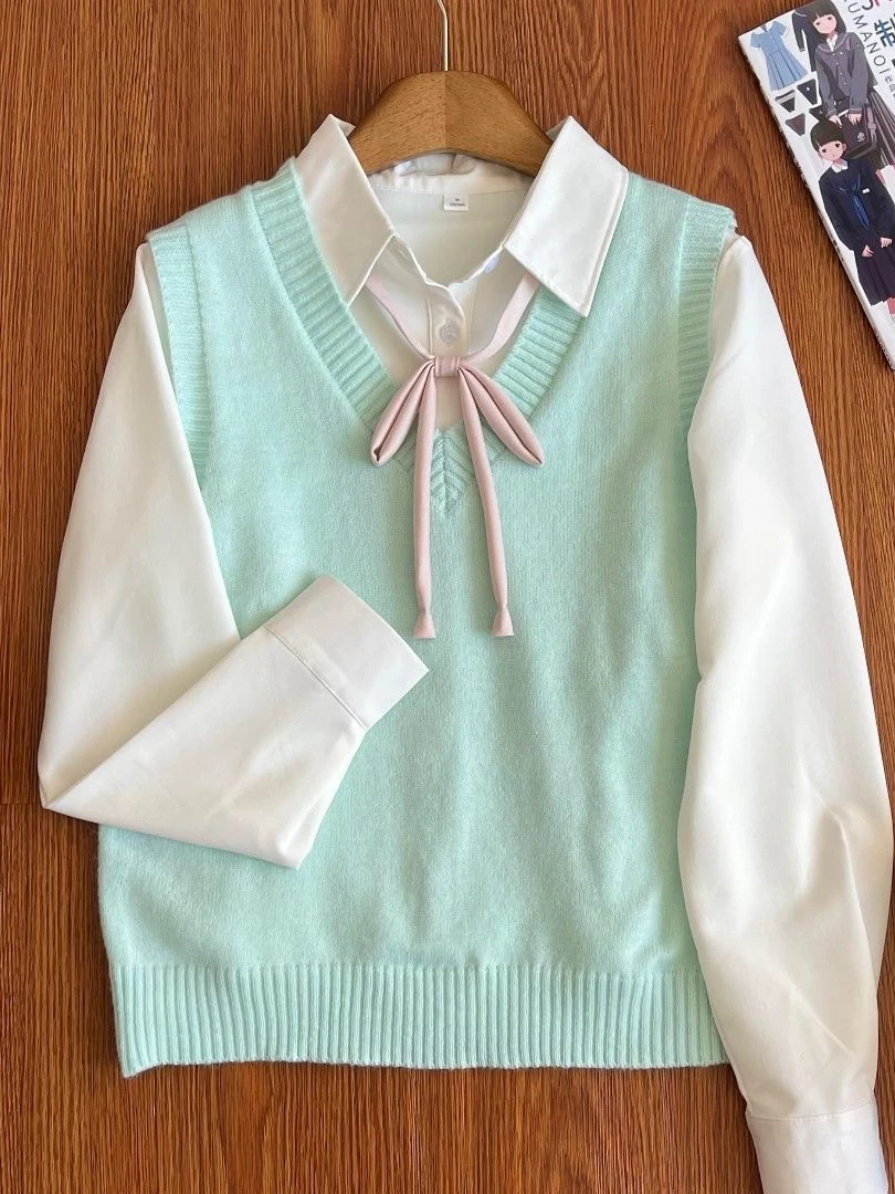 

Базовый комплект свитера Sle V-Ne Svel для девочек, свободный вязаный комплект из полиэфирного волокна, весенне-осенний сезон