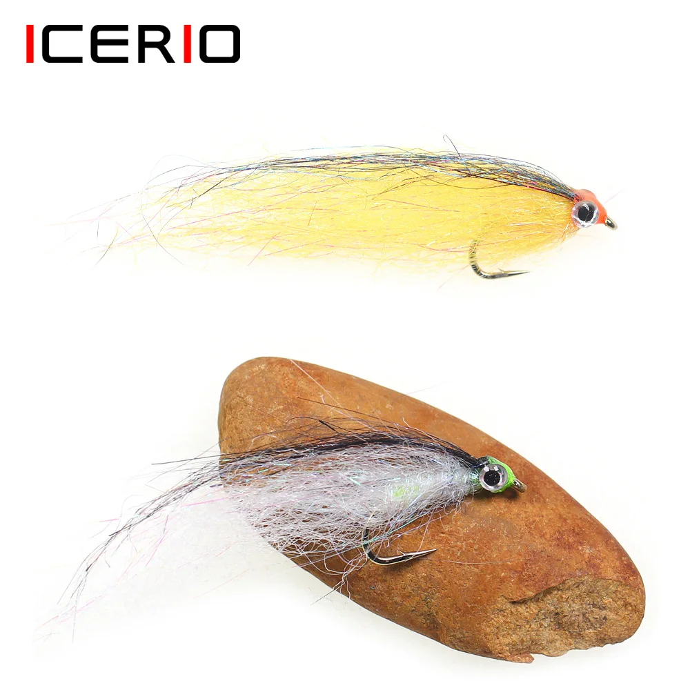 ICERIO 6PCS Wounded EP Silky Fiber Minnow Streamer Ice Dub Baitfish Fly for Salmon Bass Trout Fishing Lures Biat