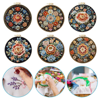 Flower Stamped Cross Stitch Embroidery Kits with Hoop Cloth Color Thread