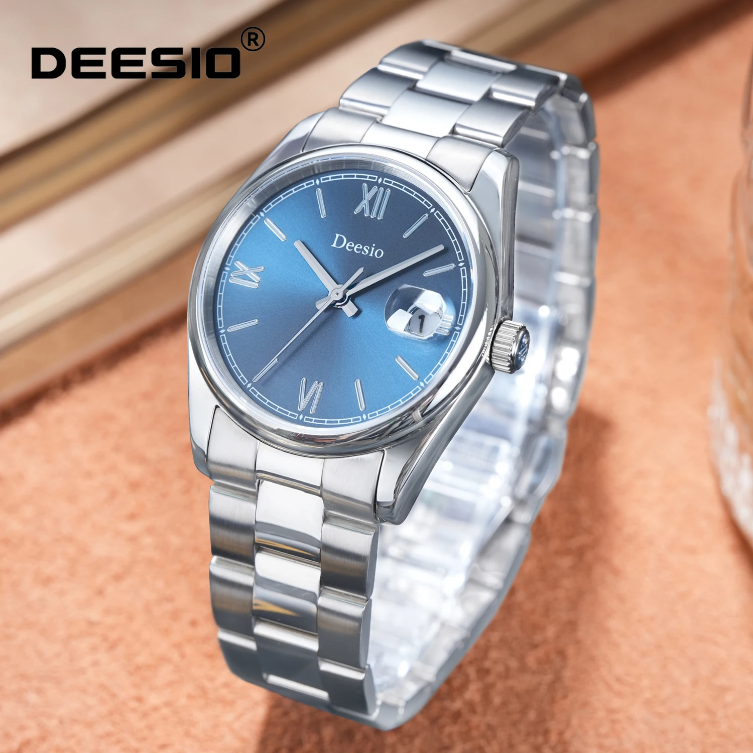 

Мужские автоматические механические часы Deesio, материал из нержавеющей стали, календарный дисплей, элегантный деловой стиль, модные мужские подарки