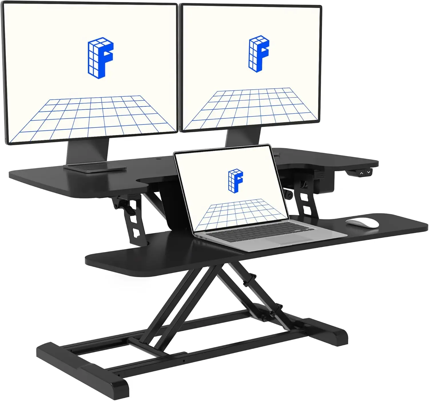 Electric Motorized Adjustable Standing Desk Converter 40 Height, Quick Release Keyboard Tray, Ergonomic Desk Riser for Office Us