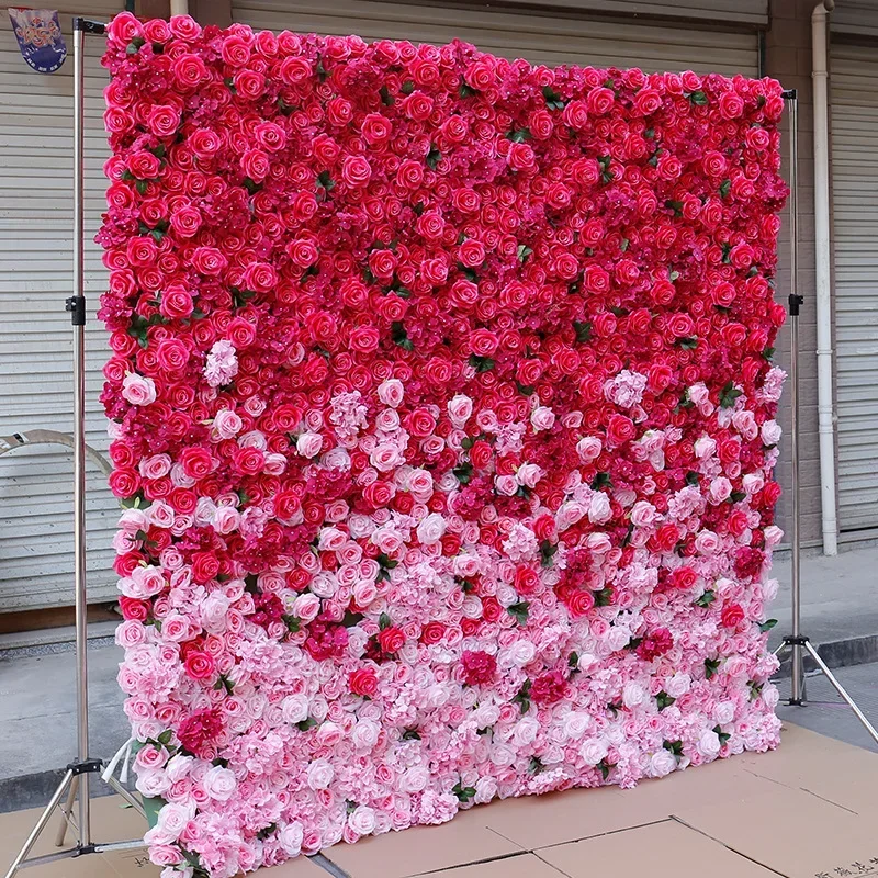 3D Roll Up Silk Rose Flower Panels Artificial Flowers Wall for Wedding Party Baby Shower Backdrop Hair Salon Wall Decor