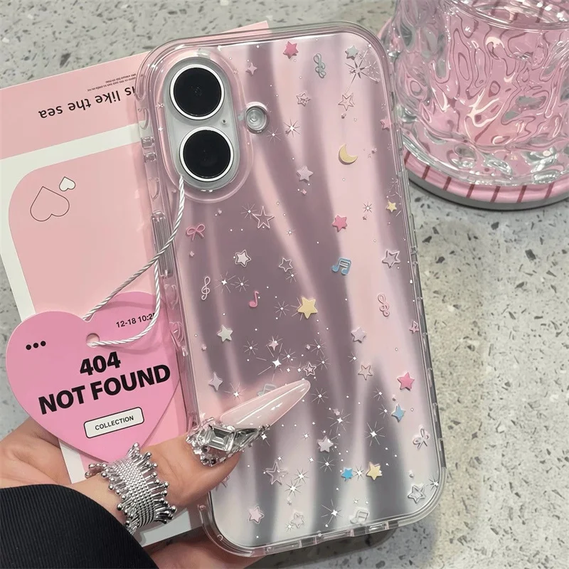 النيزك IND الوردي التدرج الموسيقى ستار القمر طبقة مزدوجة تموج جراب هاتف آيفون 11 12 13 14 15 16 برو ماكس