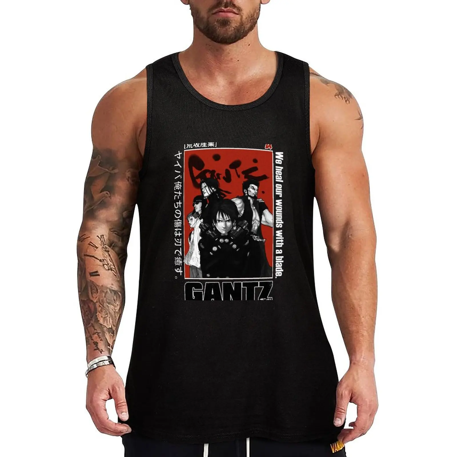 

GANTZ, ガンツ , ANIME BLACK,WHITE and RED Tank Top Men's cotton t-shirt mens gym clothes gym t-shirts