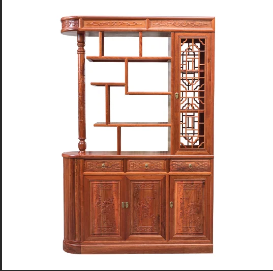 Chinese antique elm foyer cabinet carved screen partition entrance cabinet living room solid wood double-sided storage shoe