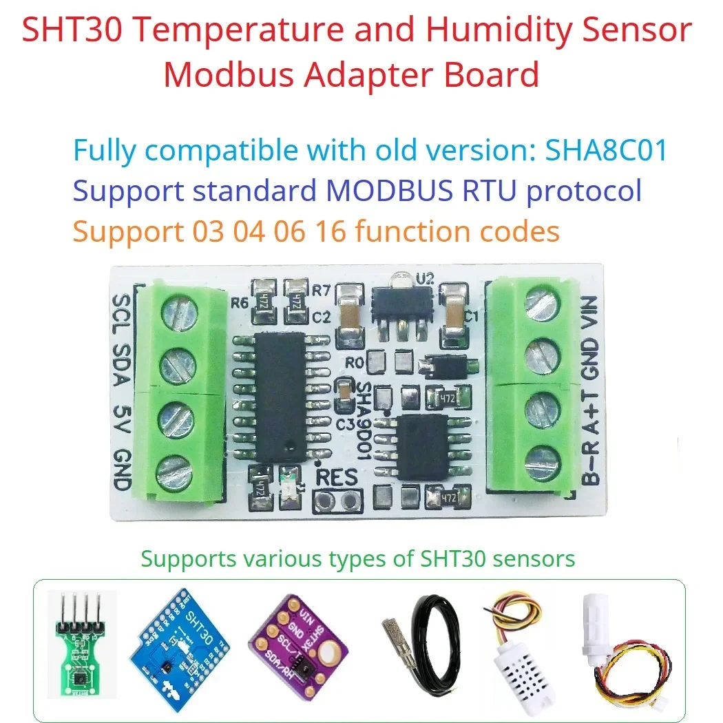 Humidity & Industrial Temperature SHT30 Sensor Adapter Board RS485 TTL Modbus Rtu Analog Remote IO SHA9D01 Module HMI PLC Expand