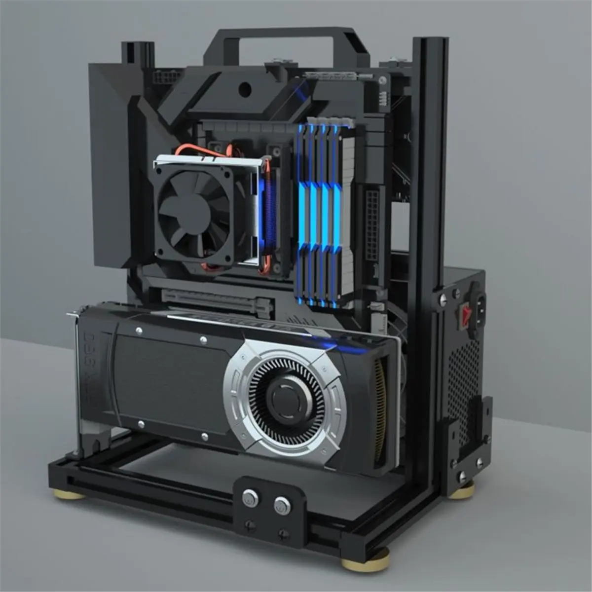 Gamers Cabinet MOD ITX PC Case+ Screen Open Frame Aluminum ATX Tower Desktop Gaming Computer Chassis Rack