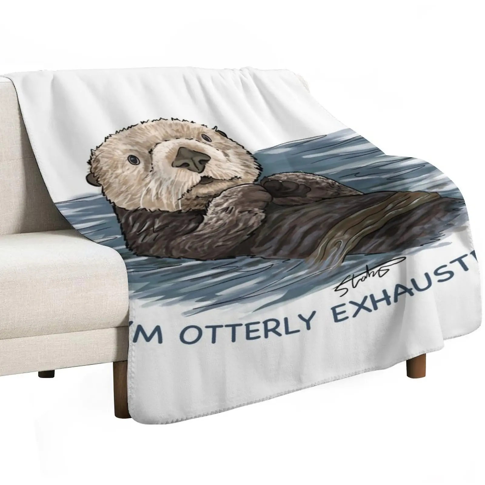 Sea Otter Sketch I'm Otterly Exhausted Throw Blanket Decoratives For Sofa Thin Giant Sofa heavy to sleep Beach Blankets