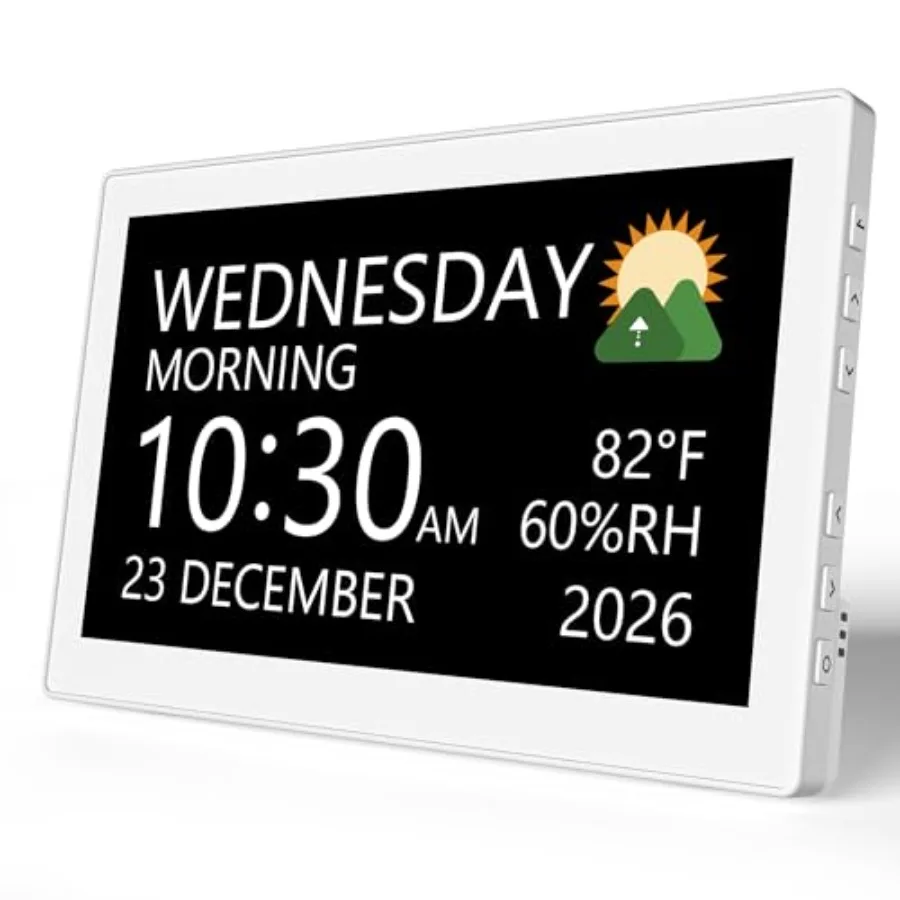 

Цифровые часы с большим дисплеем 10,1 дюйма, календарем, 12 темами, 20 будильниками, 20 напоминаниями, автоматическим затемнением, форматом времени 12/24 часа для пожилых людей