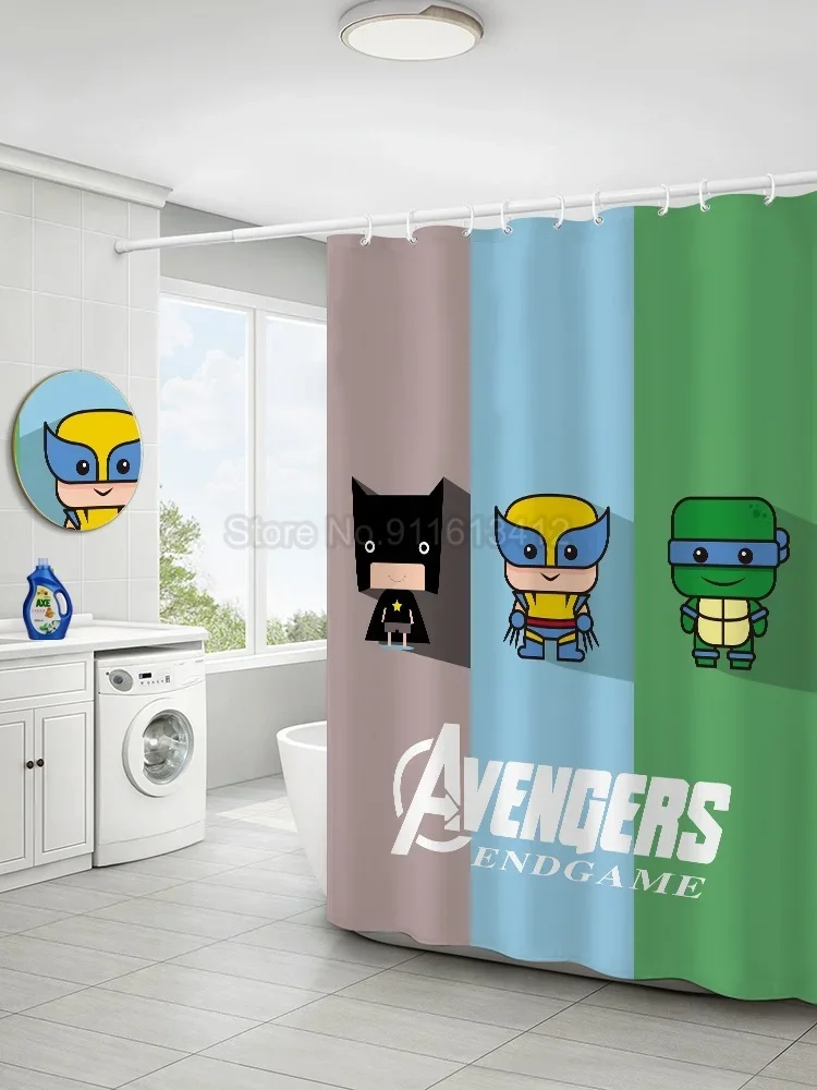 Q Version of The Avengers Shower Curtain Waterproof Shelter Anime Merchandise Fabric for Bathroom with Hooks 150x180cm