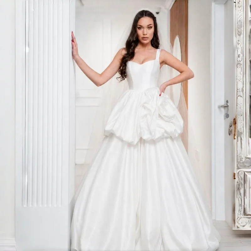 DiscountTwo Piece Taffeta Ball Gown With Floral in White Wedding Dress Peplum Waist With Lace-Up Back Evening Dress Customizab