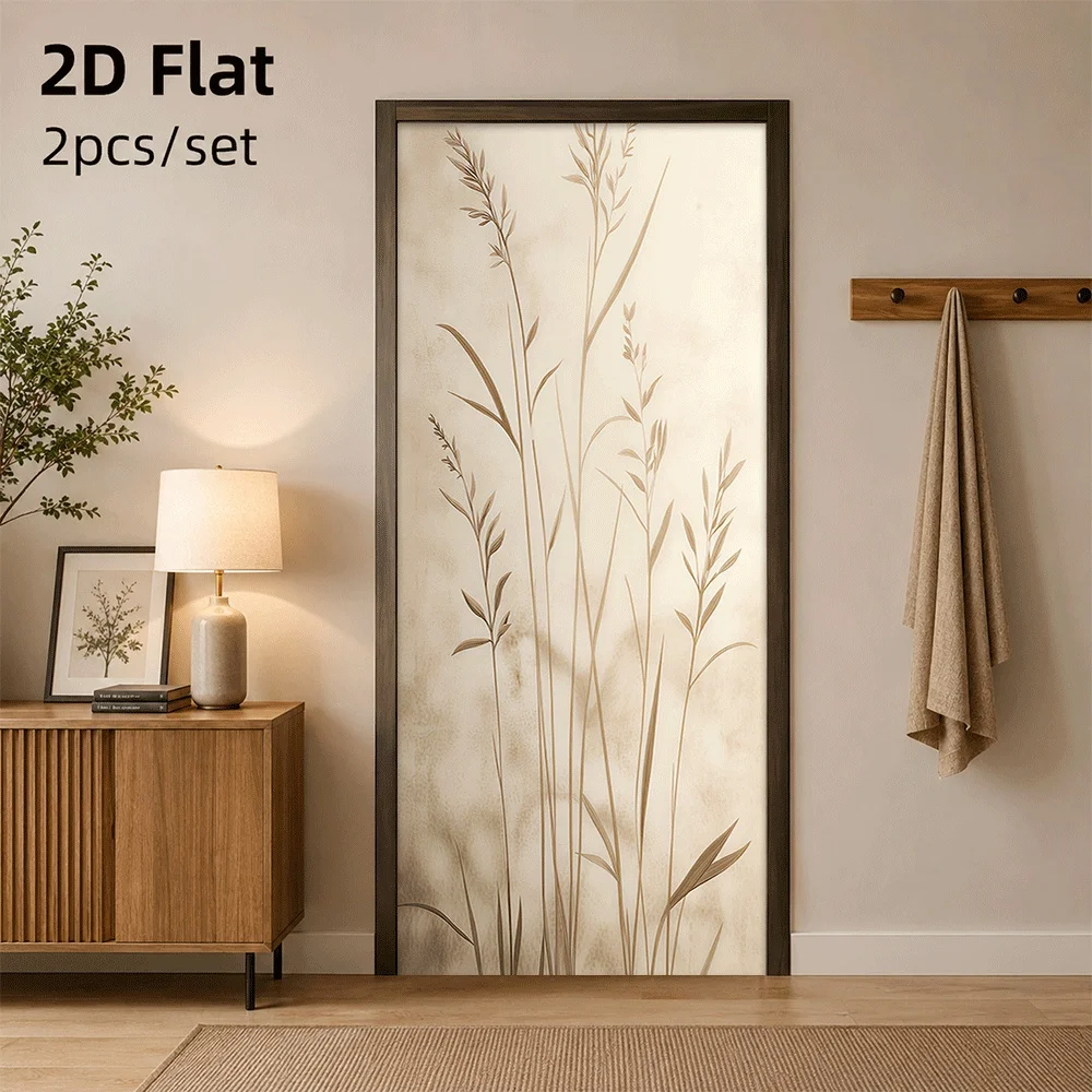 1 piece of natural style reed door sticker, simple modern home decoration sticker, waterproof self-adhesive wall sticker, living
