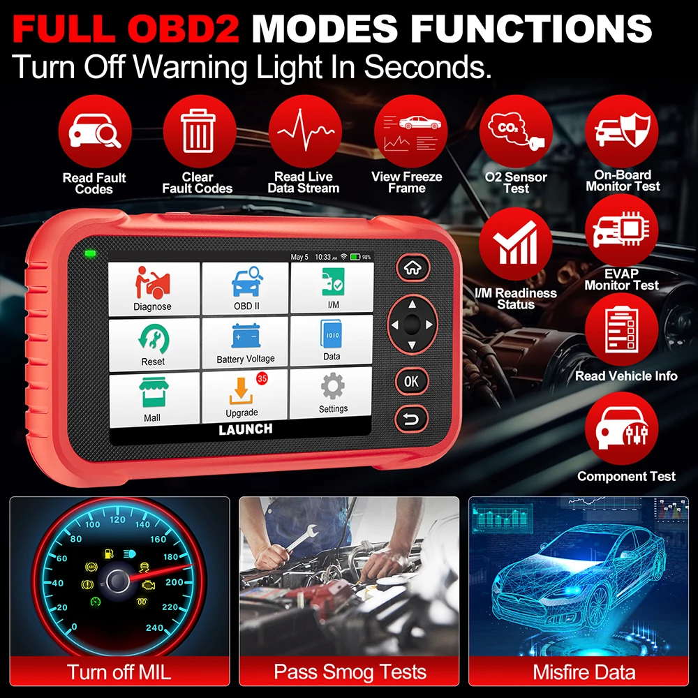 LAUNCH X431 CRP129E PLUS Car Diagnostic Tools Full Systems SAS OIL Brake DPF 8 Services OBD2 Scanner 2 Years Free Update