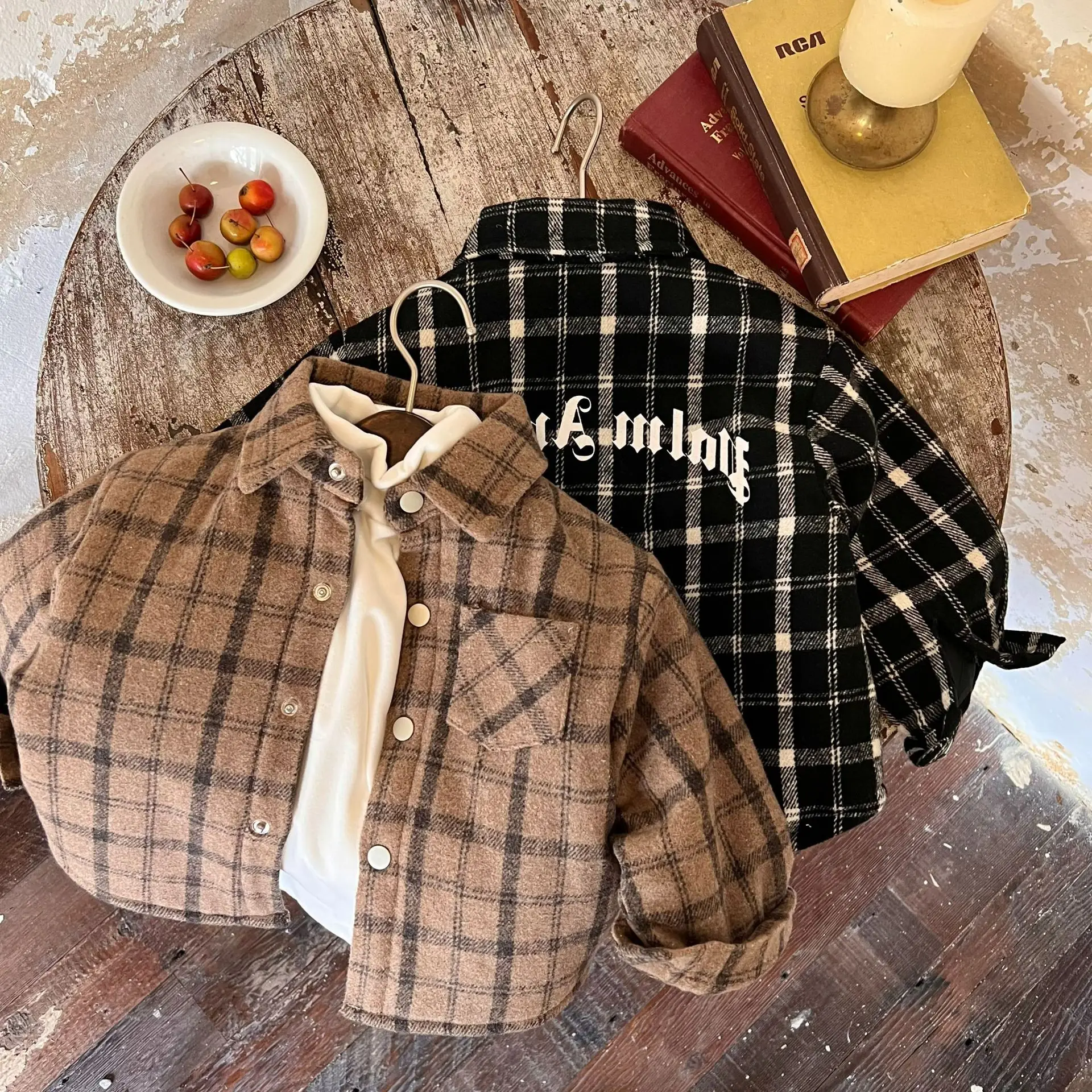 

Children's shirt 2023 slanted eyes autumn new private label printing more plaid shirt baby shirt jacket