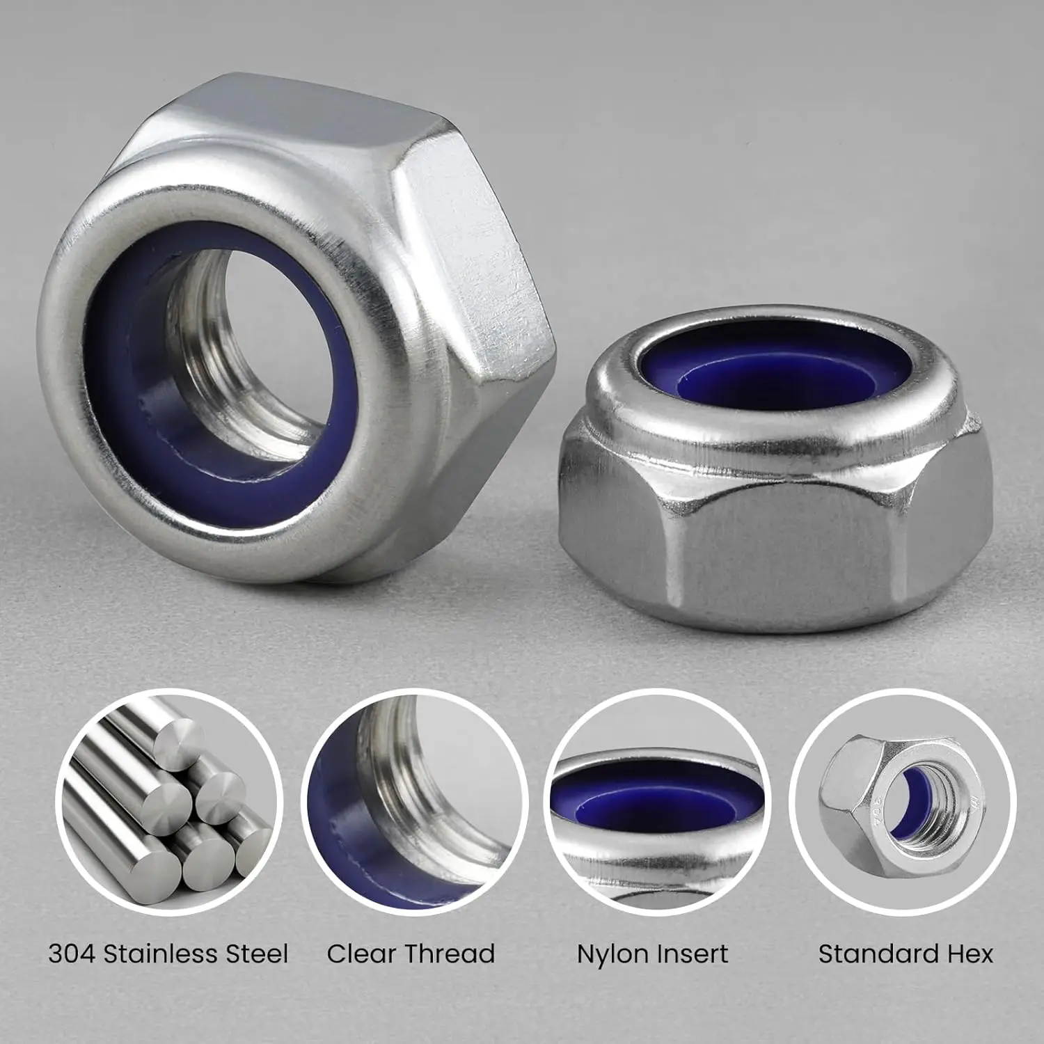 Picture 6: 170PCS Metric Lock Nuts Assortment Kit Nylon Insert Locknuts Set Stainless Steel Self-Locking Nuts for Industrial Construction