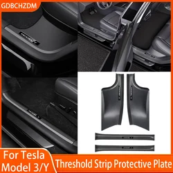 4PCS/8PCS Front Rear Door Sill Protector Cover for Tesla Model Y/3 Carbon Fiber Anti Kick ABS Pedal Guards Inner Strip Threshold