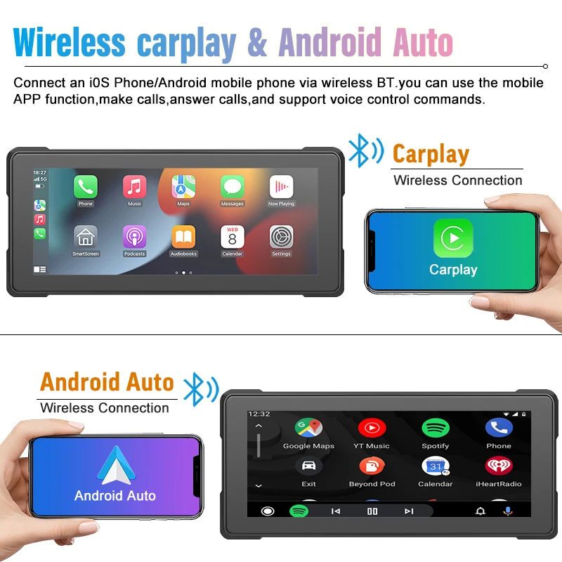 6.86 inch motorcycle dual camera recorder carplay wireless Monitor Android Auto Gps navigation display