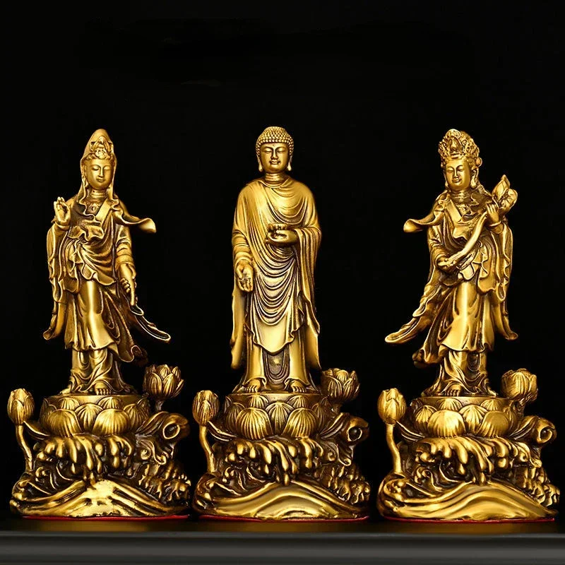 

Copper Western Three Saints Amitabha Bodhisattva Guanyin Bodhisattva Home Offerings Pray for Blessings Buddha Statue