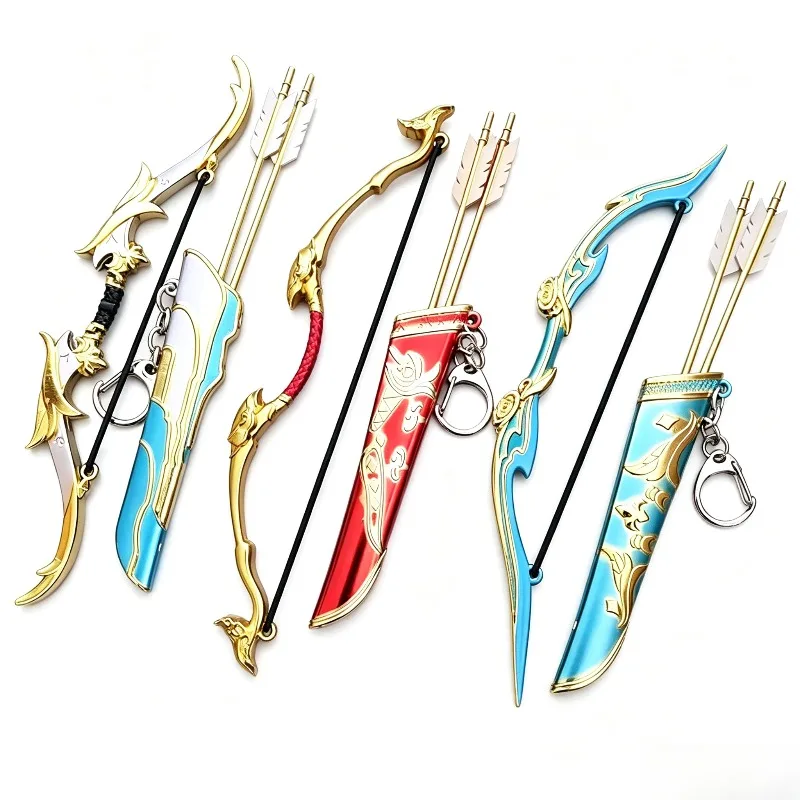18cm Alloy Fantasy Bow Model Metal Craft Ornament For Game Anime Figure Props Collectible Desktop Decor Gift Display Piece