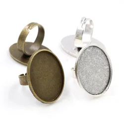 18x25mm 5pcs Antique Bronze and Antique Silver Plated Brass Oval Adjustable Ring Settings Blank/Base,Fit 18x25mm Glass Cabochons
