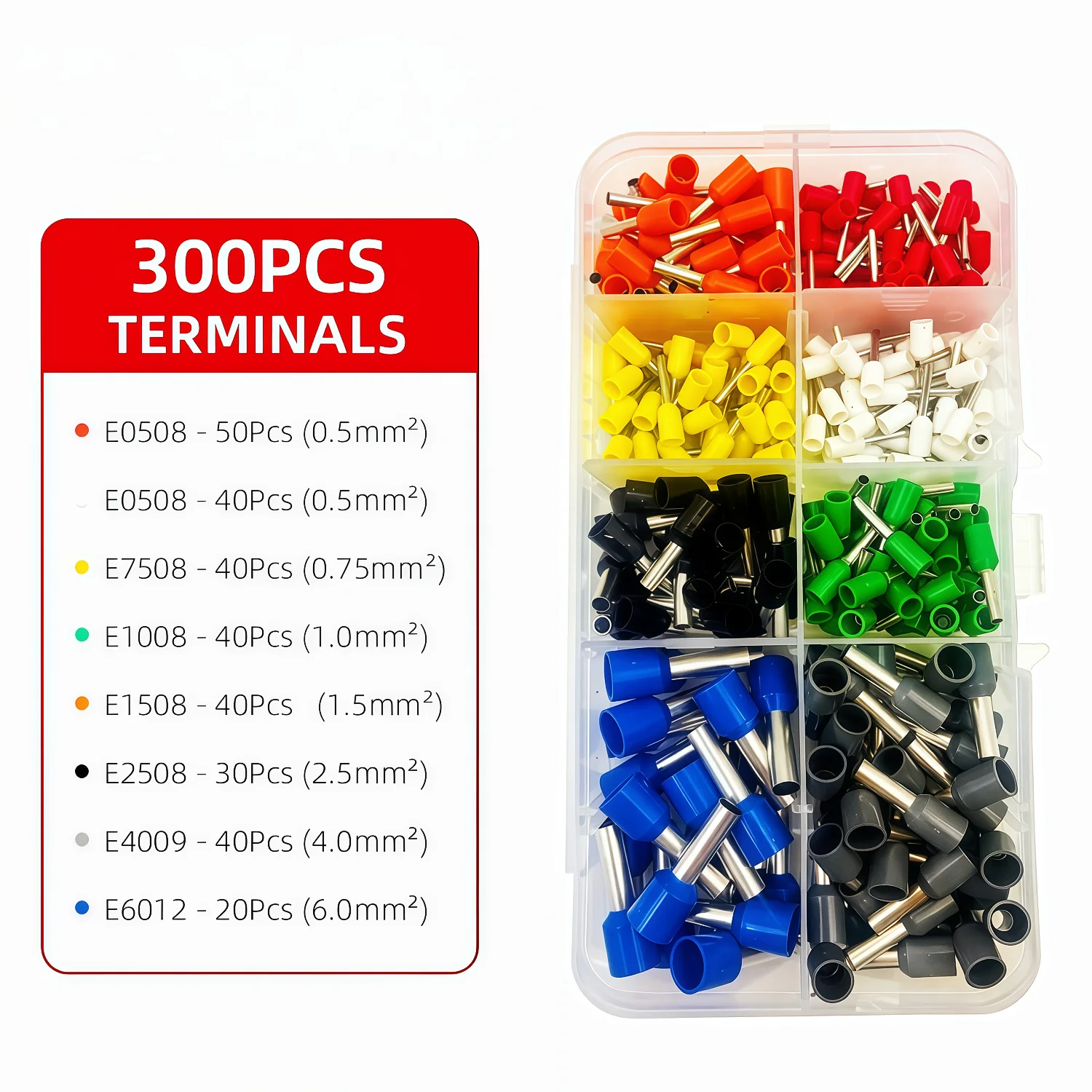 300-teiliges Isoliertes Kabelendverschluss-Set, 8 Größen AWG 22-8 Drahtklemmen, Verzinntes Messing PVC-Isoliert, für Elektrische Verkabelung