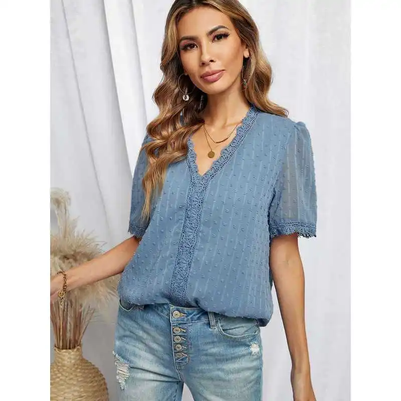 Letnia Nowość Głęboki Dekolt V Szyfonowa Sukienka Damska Haftowana Cleanfit Skóra PU Regularny Krój Poliester Średniej Długości