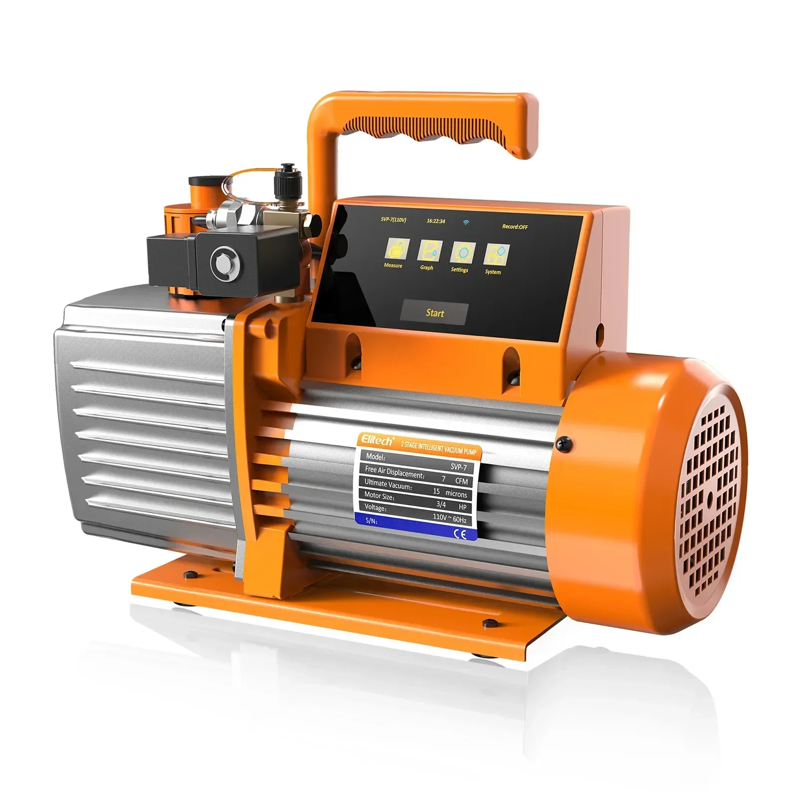 Elitech Vacuum Pump V7/9/12 CFM 2 Stage Intelligent Rotary Vane Vacuum Pump HVAC Touch Screen, Data Logging