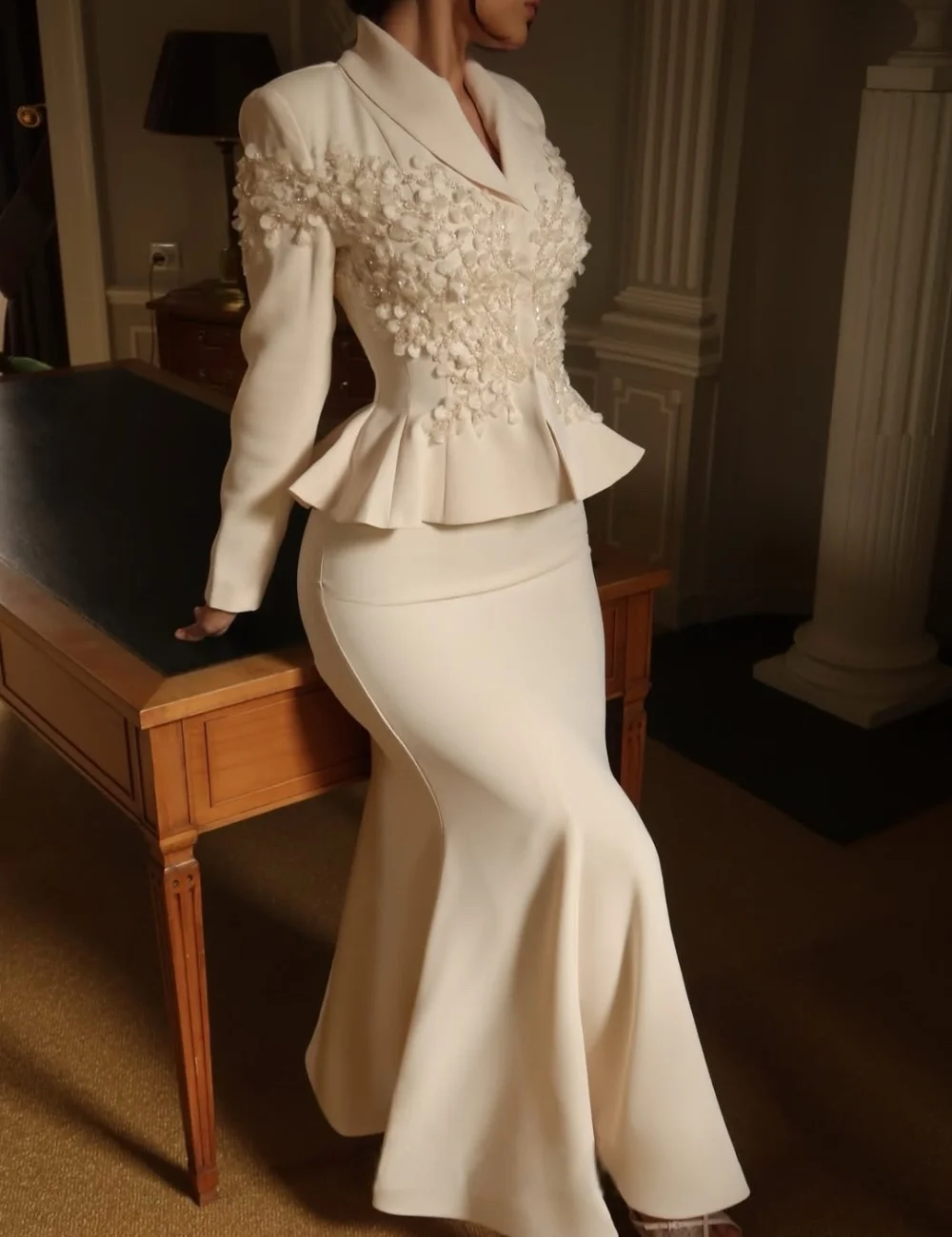 Maßgeschneiderte klassische Jersey-Kleider mit Pailletten-Applikationen, Meerjungfrauen-Stil, V-Ausschnitt, lange, maßgeschneiderte Partykleider für besondere Anlässe, glitzernd