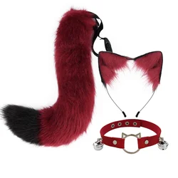 Fluffy Animal Ears Headband Furry for CAT Ears Hair Headwear Hoop Necklace Tail Set Leather Choker for Party Fancy Dres Cosplay