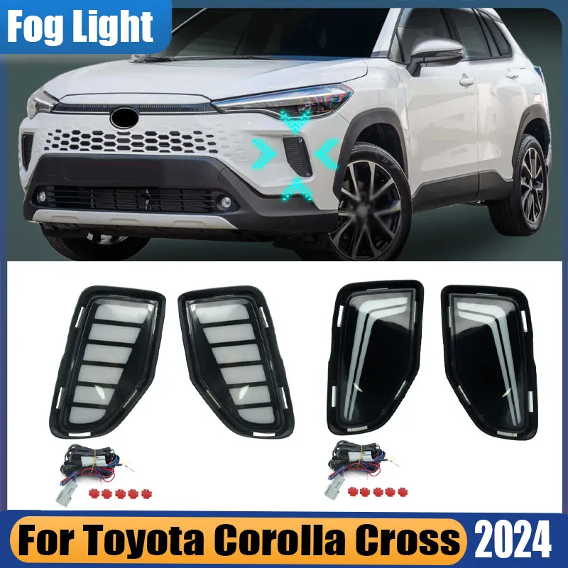 

Для Toyota Corolla Cross 2024, автомобильные светодиодные DRL дневные ходовые огни, дневные огни с динамической сигнальной лампой, автоматические фары дальнего света в сборе