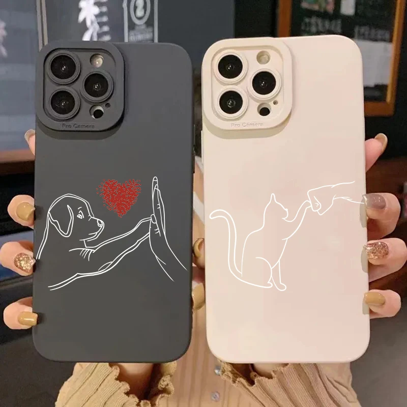 Famiglia Gatto Cane High Five Cassa Del Telefono Per Samsung Galaxy S25 S24 S23 S22 S21 S20 Edge FE Plus Ultra 4G 5G Morbido Silicone Della Copertura Posteriore