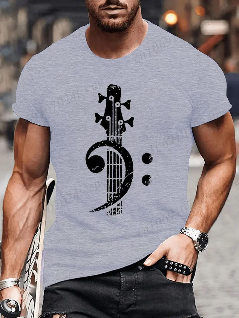 Bass Cleff Headstock Bass Guitar T-Shirt for Men Women Music Gifts Printed Graphic Tee Shirts Unisex Summer Soft Tops Camisetas