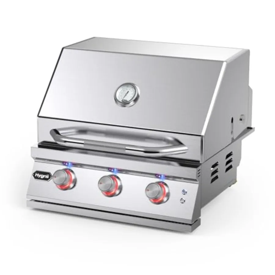 

Outdoor Kitchen 3-Burner Built-In Grill Stainless Steel with LED Lights Liquid Propane Premium XTR Series