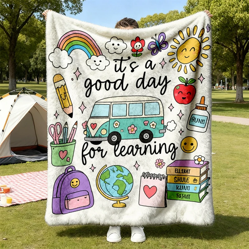 Teacher Flannel Blanket, Teach Flannel Throw, Back To School Supplies, It's A Good Day for Learning, Doodle Cozy