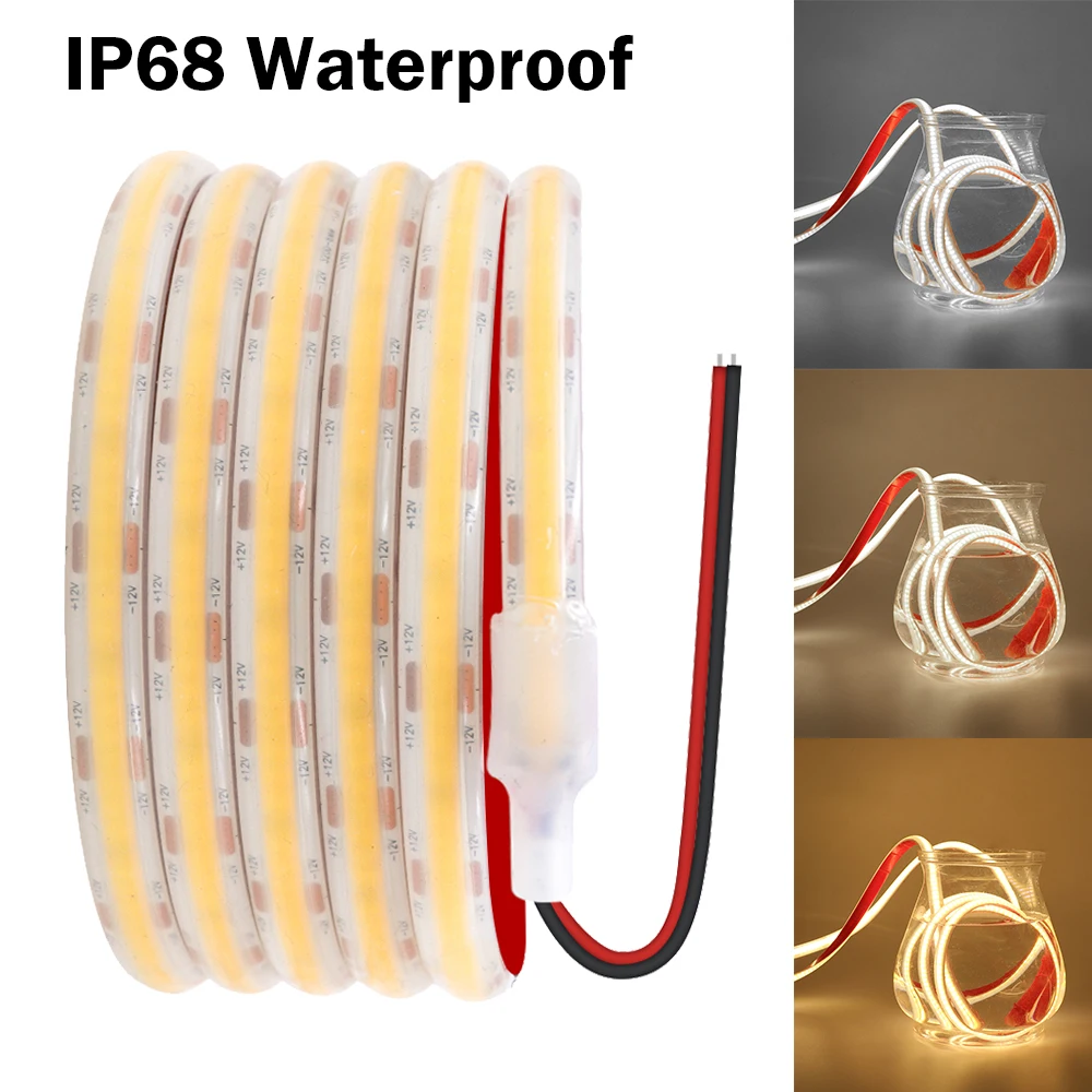 

IP68 Waterproof COB Strip 12V 24V 320LEDs/m Natural Warm White Flexible Tape with 2Pin Wire Home Garden Decor 0.5M 5M 10M 20M