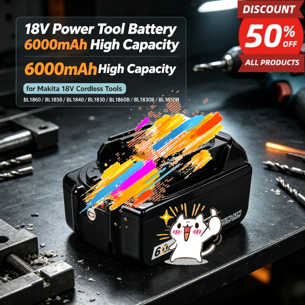 18V 6000mAh Li-ion Replacement Battery for Makita 18V Cordless Power Tools BL1860 BL 1850 BL 1840 BL1830 BL1830B BL1850B BL1860B