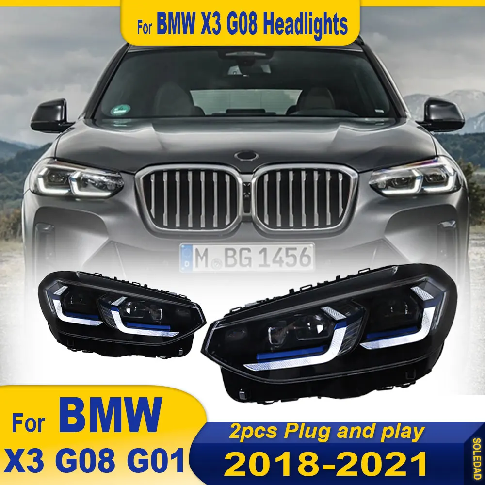 

Комплект из 2 светодиодных фар для BMW X3 (2018-2022) G01 E97 G08 с ДХО, указателями поворота, дальним светом и линзой-проектором Angel Eye