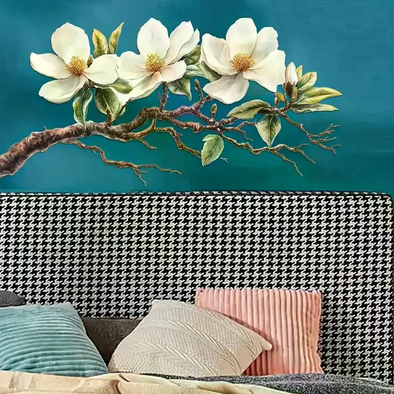 1pc Elegant White Magnolia Blossom Wall Decal Self-Adhesive Removable Sticker Perfect For Living Room