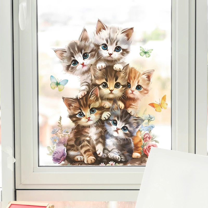 Cute Cartoon Baby Cat Pile Arhat 3D Vinyl Mural Stickers on the Door Wall Decoration for Home Nursery Kids Rooms